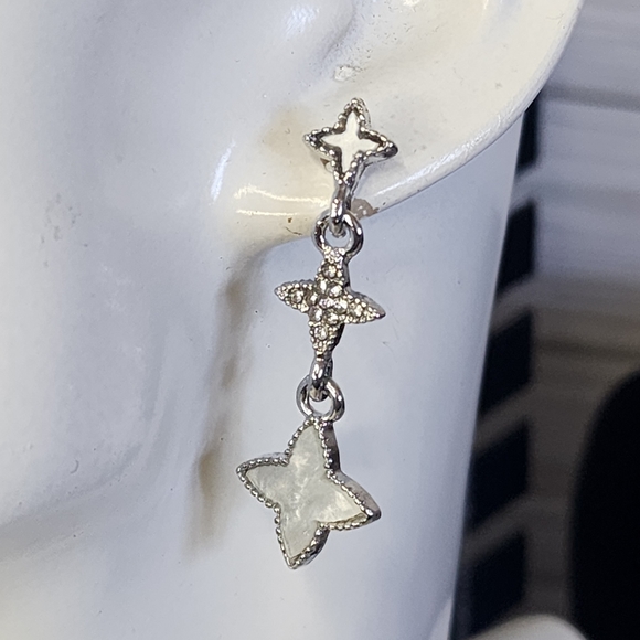 Silver Floral Element Design Drop Earrings New - Picture 5 of 6